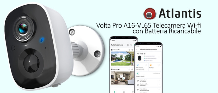 Atlantis Volta Pro Telecamera 4G PTZ 3MP Con Batteria 10400mAh, Pannello Solare 5W, Visione Notturna A Colori, Audio 2 Vie, IP65, E App